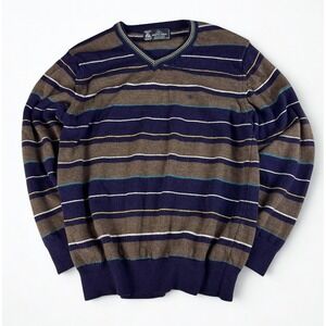 Vintage Mens Sweater Monte Carlo Wool 40 Striped V-Neck Retro Classic Winterwear